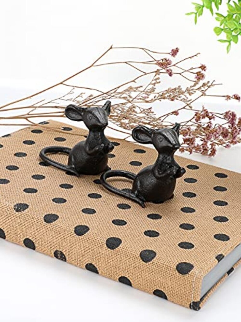 2 Cast Iron Cute Mouse Figurine Sculpture Black Mice Statues‎ Carved Desktop